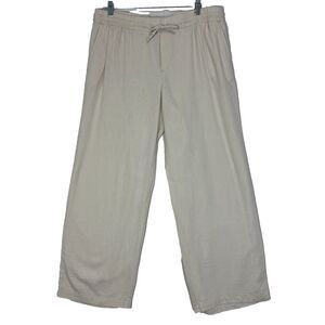 Linen Blend Lt Beige‎ Pants Womens L Drawstring Waist Coastal Beachy Boho Casual